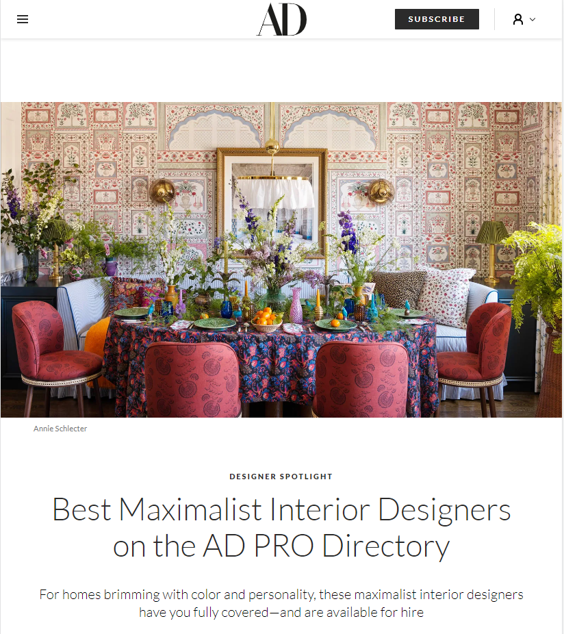 Architectural Digest Best Maximalist Interior Designers on the AD PRO Directory
