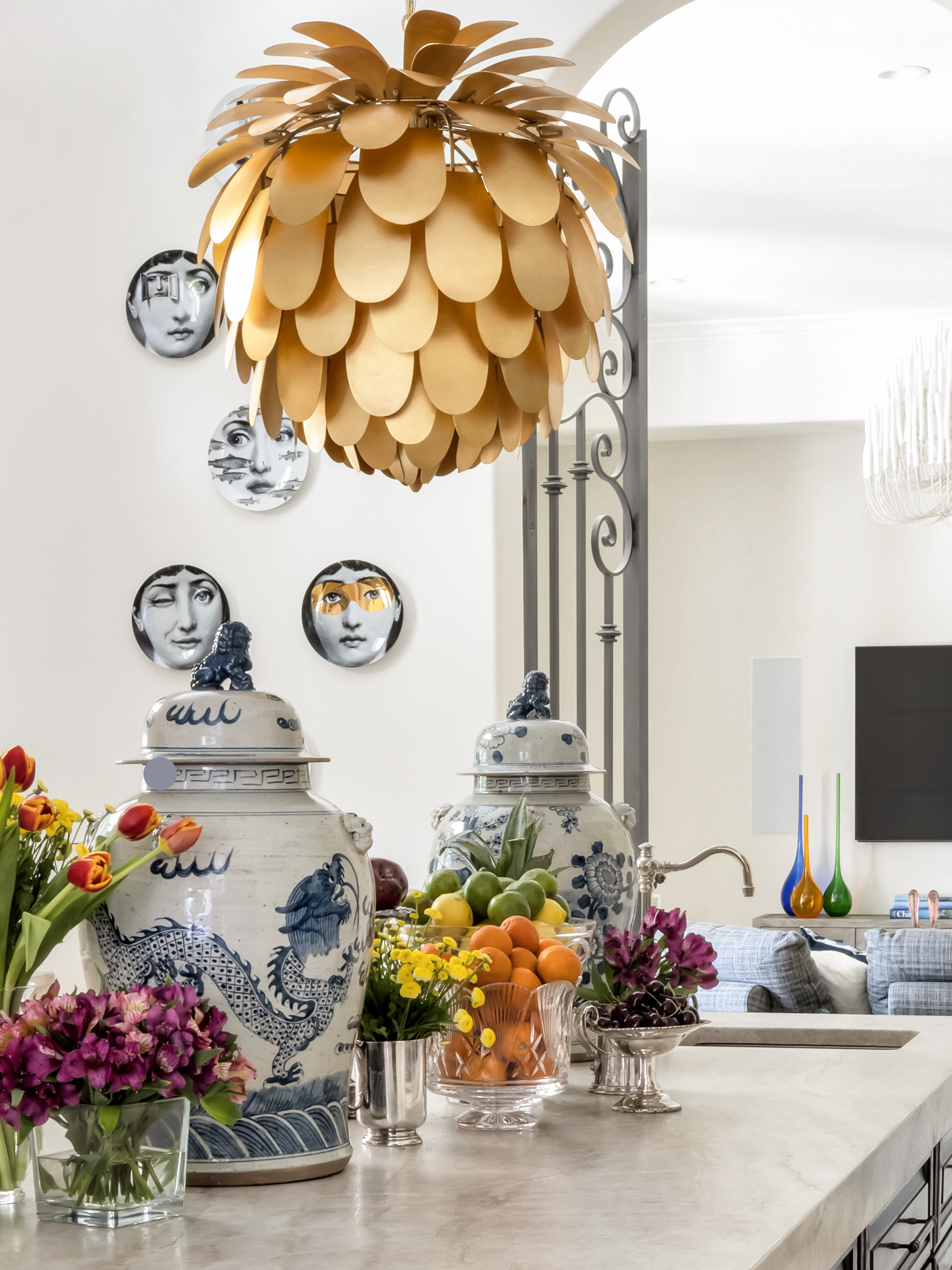 pinecrest, fl residence project - Kitchen detail with visual comfort pendant