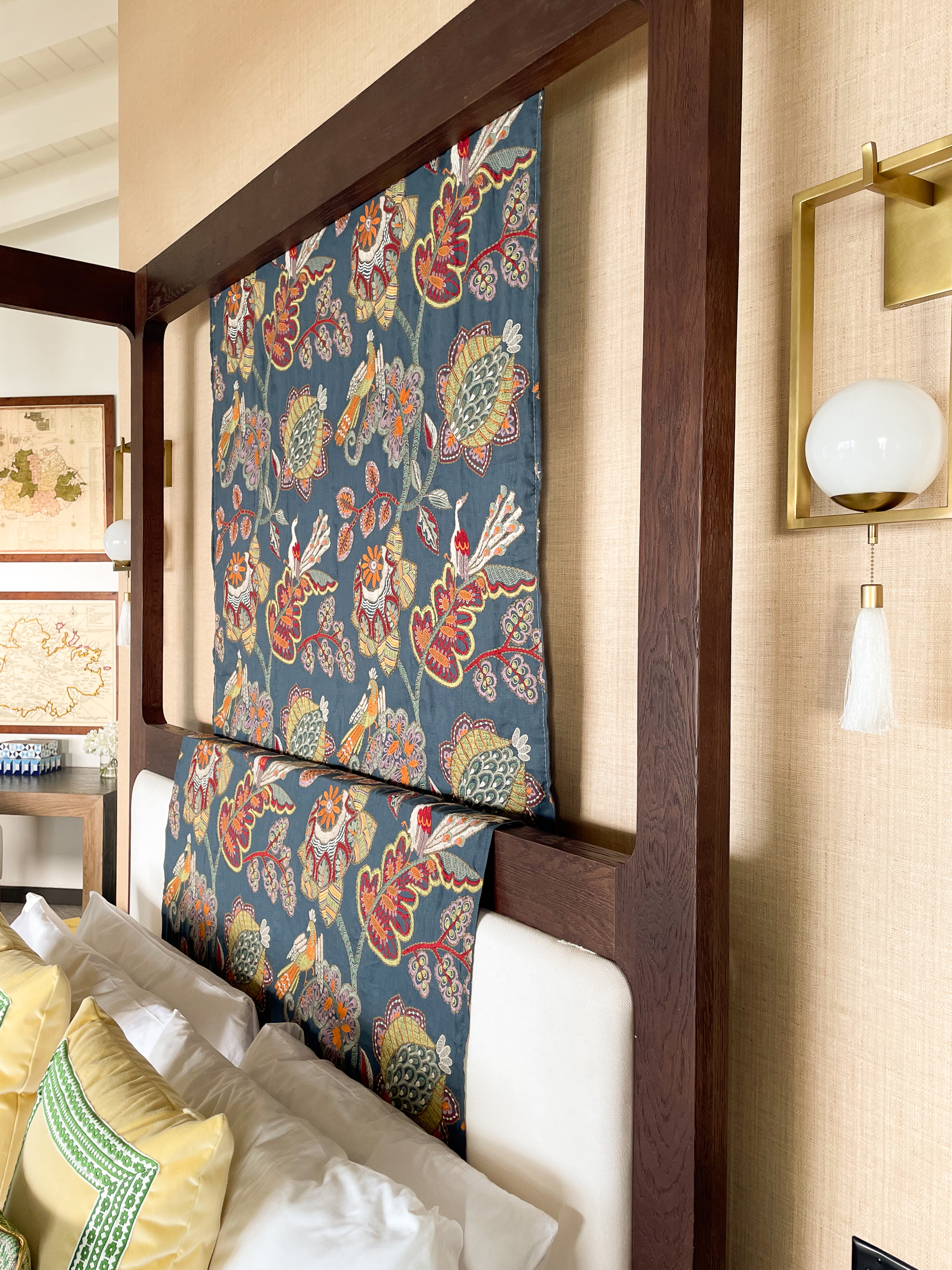 Antigua Tamarind Hills - master suite detail jane churchill textie, phillip jeffries wallpaper