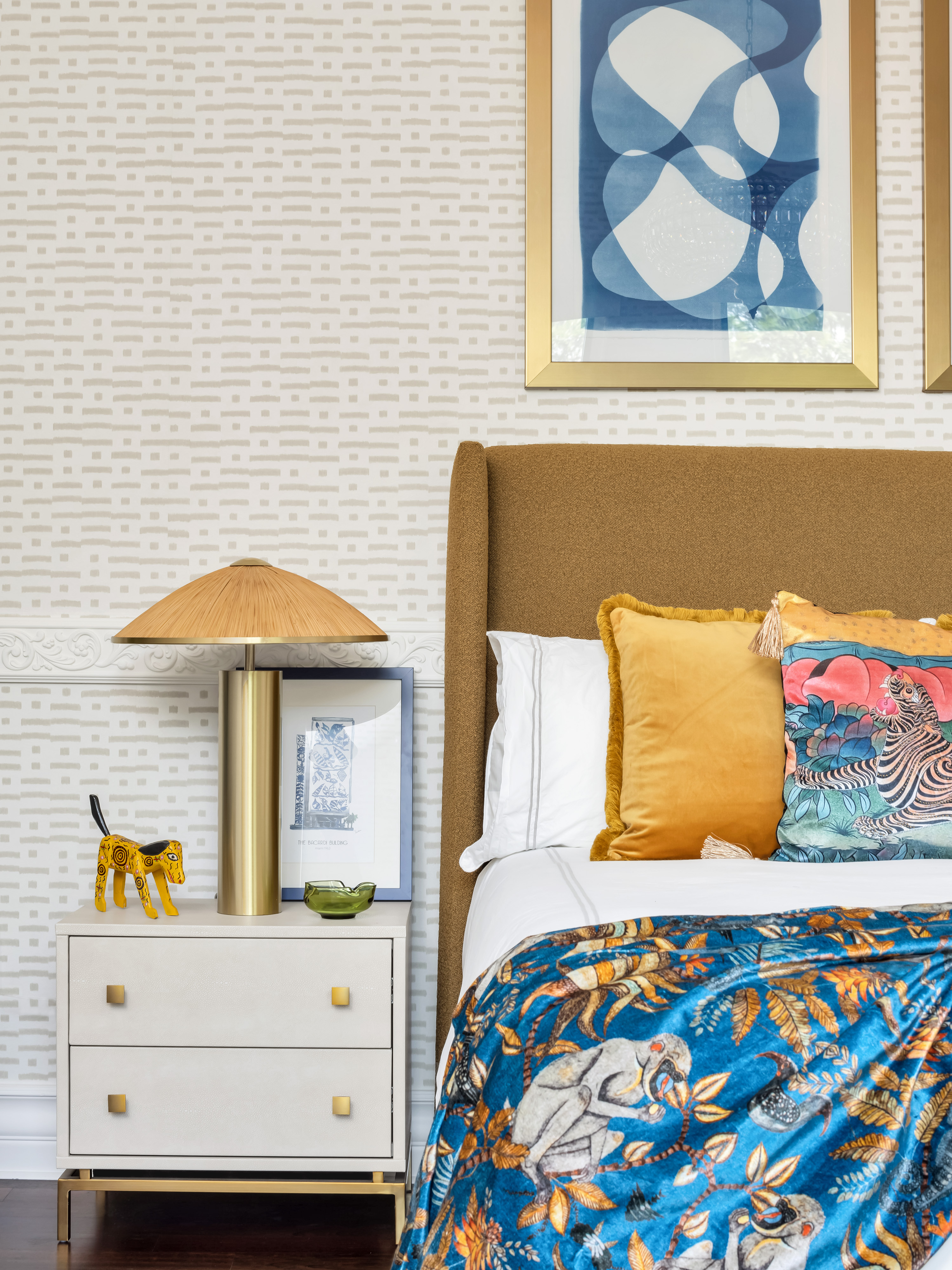 pinecrest, fl residence project - guest room detail with schumacher wallpaper