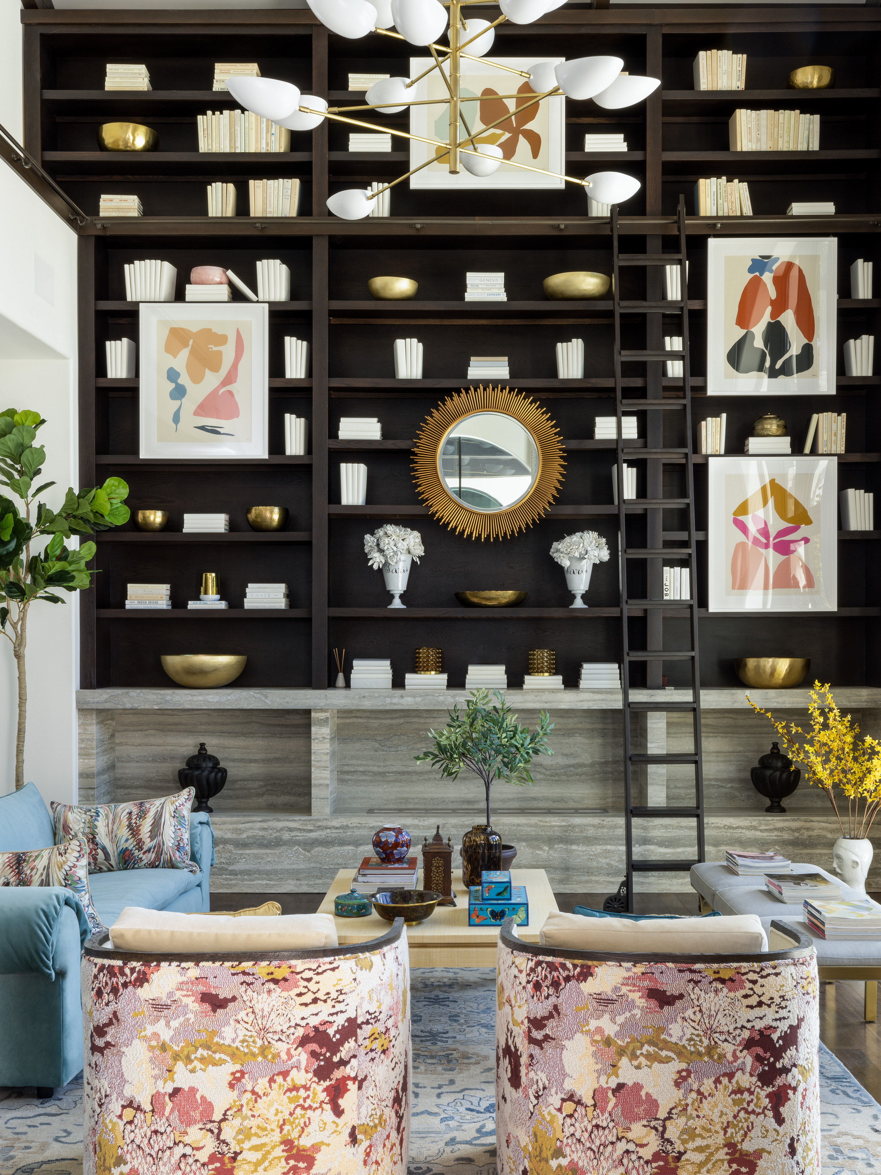 pinecrest, miami, fl residence project - living room with visual comfort chandelier