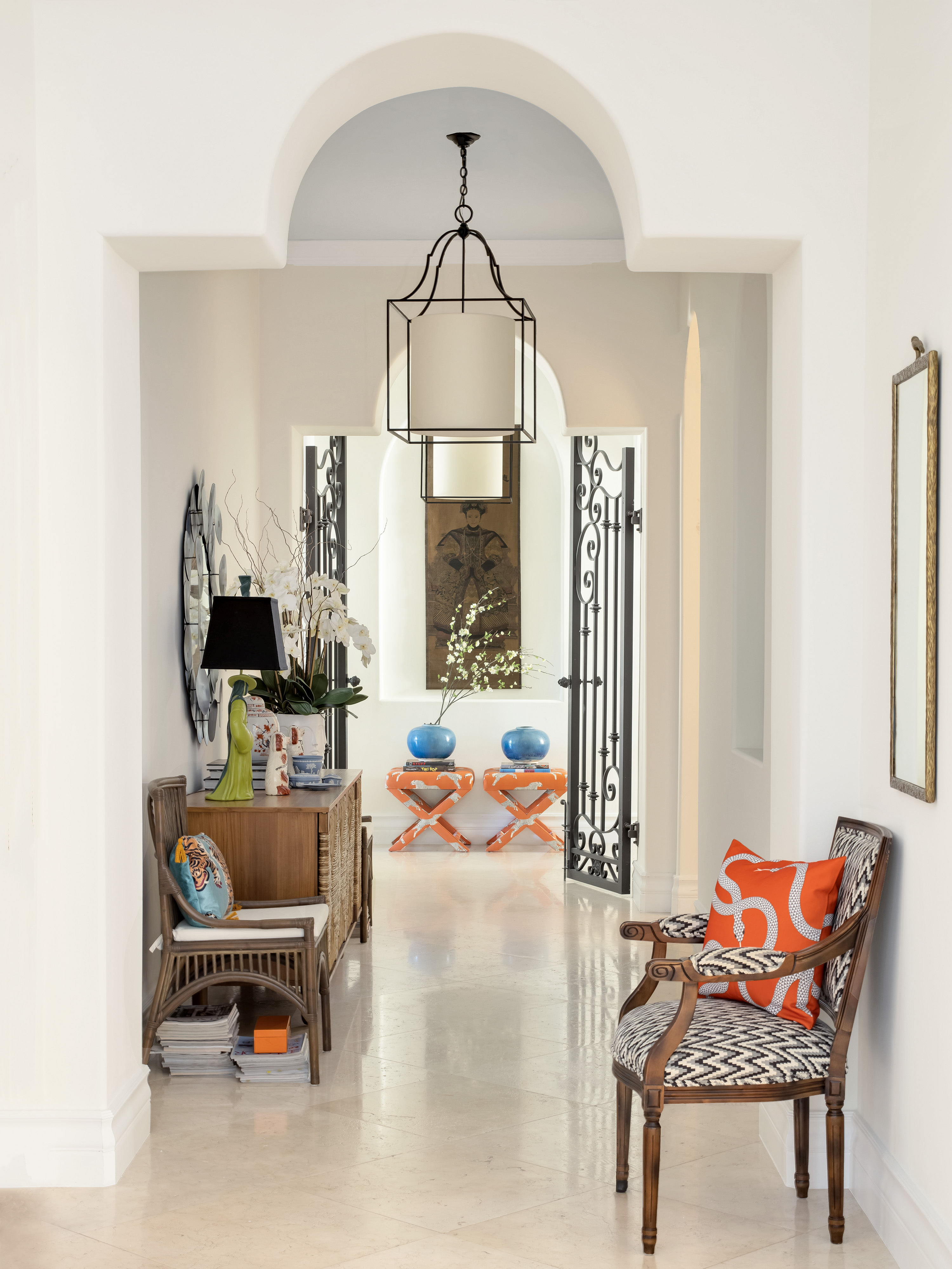 pinecrest, fl residence project - hallway with visual comfort lanterns