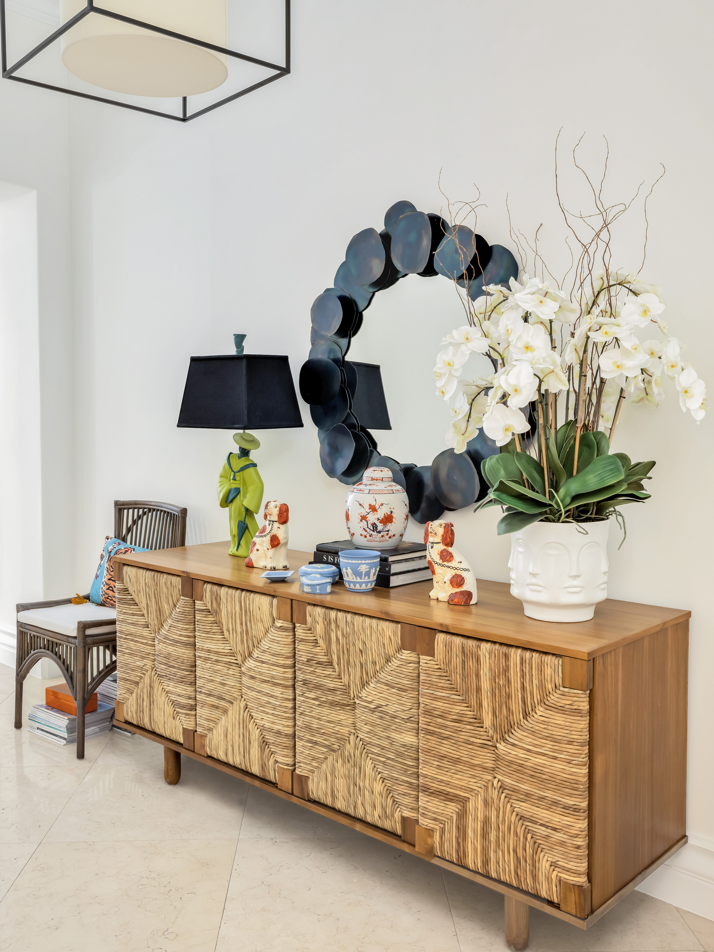 pinecrest, fl residence project - hallway detail with visual comfort lanterns